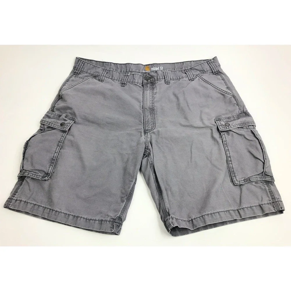 Carhartt Shorts Adult 46 Gray Canvas Cargo Work Wear Outdoors Hiking Mens Relax